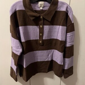 Maeve Lavender and Brown Striped Polo Sweater